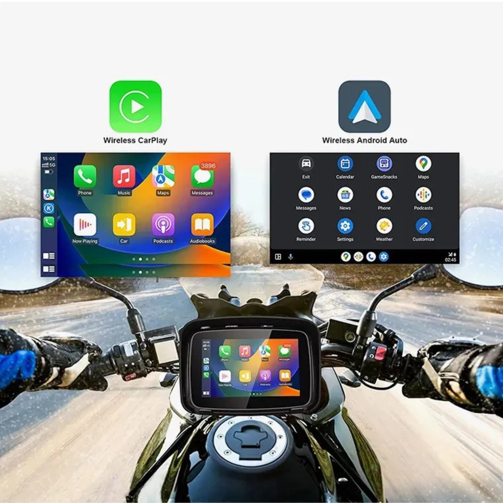 Pantalla Inteligente para Moto 5": CarPlay & Android Auto Inalámbrico