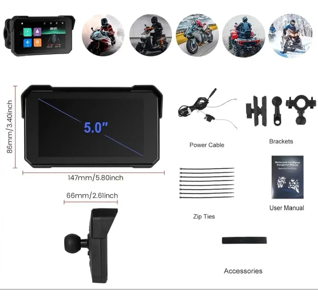 Pantalla Inteligente para Moto 5": CarPlay & Android Auto Inalámbrico
